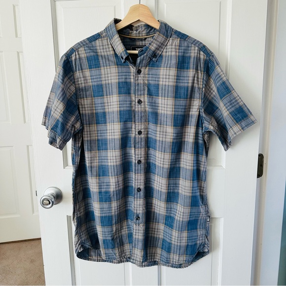 The North Face Men’s Short Sleeve Button Down Plaid Shirt Blue Tan Size L - Picture 1 of 12
